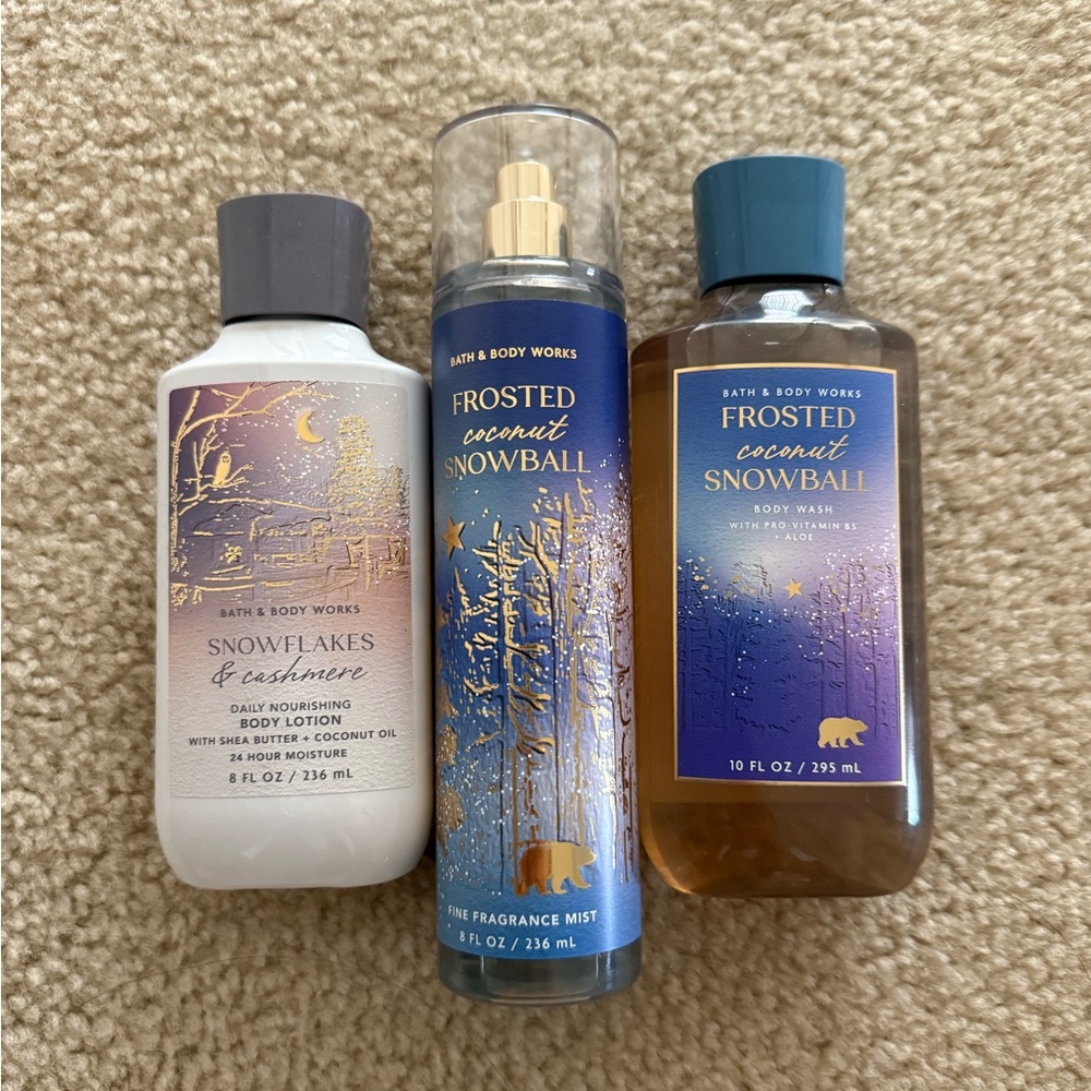 NEW Bath & Body Works Frosted Coconut Snowball Snowflakes & Cashmere Wash Spray